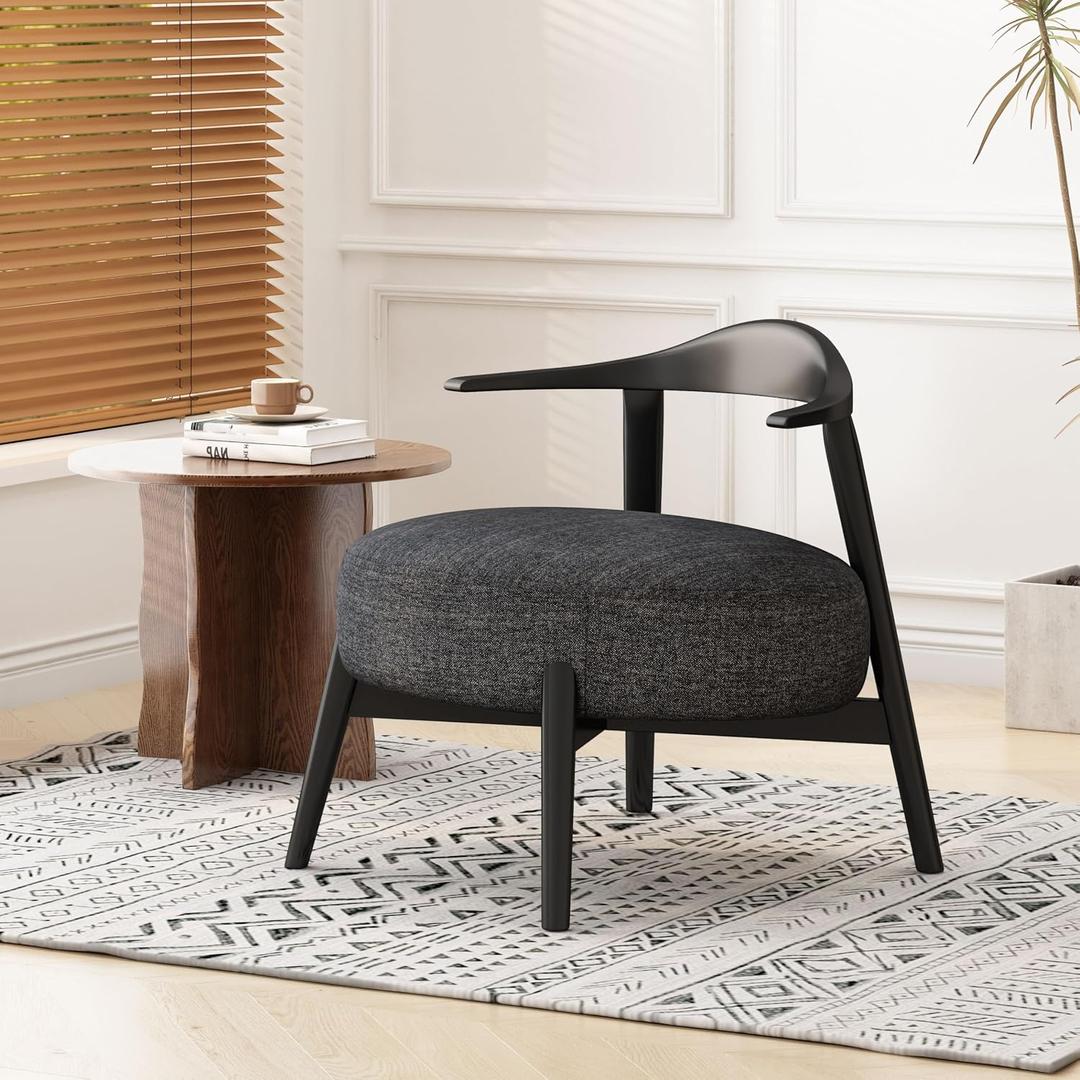 Christopher Knight Home Ipomoea Low-Back Accent Chair Side Chair, Modern Accent Chair,Mid-Century Upholstered Armchair with Curved Backrest, Boucl Fabric,Birch Wood, Black + Black