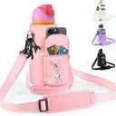 Water Bottle Carrier Bag with Strap for Owala FreeSip 24/32oz with Detachable Phone Pocket for Owala Accessories 24/32oz Water Bottle Sleeve for Walking Camping Gym (Pink)