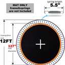 Trampoline Mat Replacement for 12ft Round Frame - Fits 72 V-Rings & 5.5” Springs - Mat Diameter 127in, Reinforced, UV-Resistant - Not Fit 14ft