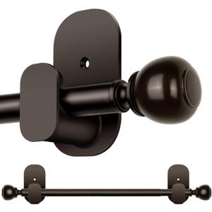 USFOOK Adjustable Curtain Rods for Windows No Drilling 32 to 58 Inch, 5/8 Inch Drapery Rod with 3M Adhesive Brackets, Renter Friendly Curtain Pole with Bronze Round Finials