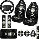 10 Pcs Moon Star Car Seat Covers Full Set Car Accessories for Women Front Seat Cover Steering Wheel Armrest Cover Belt Cover Cup Holder for Auto SUV Interior Decoration(Witch)