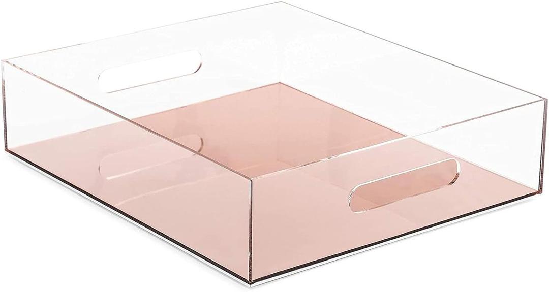 Juvale Acrylic & Rose Gold Tray - 12 x 10.5 x 3 in, Rose Gold, Modern - Letter Tray Organizer for Files & Documents - Desk Inbox Acrylic Organizer - Paper Storage