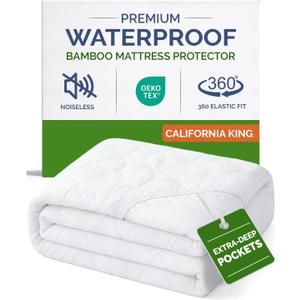 Waterproof Cooling Mattress Protector - Mattress Cover Cal King Size - Viscose Made From Bamboo - Soft, Breathable, Noiseless & Washable - Fitted Sheet Style & All Round Protection - (72" x 84") White