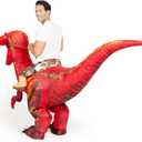 Spooktacular Creations Adult Inflatable Dinosaur Costume, Riding a Raptor, Printing T-rex Air Blow-ups with Light Eyes (Red)