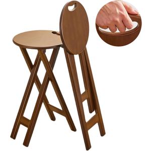 Comeon Portable Wooden Folding Stool 24in/17in High, Backless Compact Bar Stools for Kitchen Counter, Kitchen Step Stool for Adults (Brown 24in)