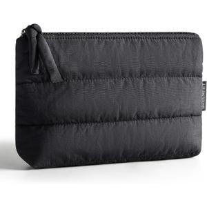 BAGSMART Small Makeup Bag, Puffy Portable Cosmetic Pouch with Charm Zipper, Water-Resistant Travel Organizer for Women (Black, Small)