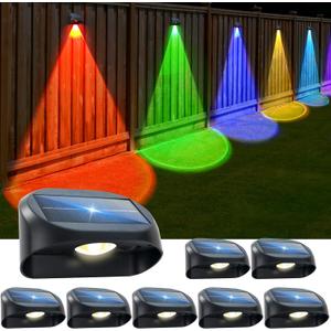 Solar Fence Lights Outdoor Waterproof, Solar Powered Fence Lights with Warm White & RGB Modes, Outdoor Wall Light Fixtures for Backyard, Patio, Deck Railing, Pool, Wall (WRGB 8 Pack)