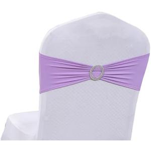 MDS Pack of 100 Spandex Chair Sashes Bow Premium Stretch Chair Cover Band with Buckle Slider Universal fits Elastic Dining Chair Ties for Wedding Party Banquet Events Decoration - Lavender
