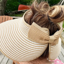  Sun Hats for Women Wide Brim Beach Hat Straw Visor Ponytail Summer UV Packable Foldable Beach Vacation Essentials, Khaki Beige Stripe