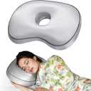 Gray Orthopedic Ear Piercing Pillow - Side Sleeper Support with 3.5" Ear Hole Relief, Hypoallergenic Pillow for Healing Piercings
