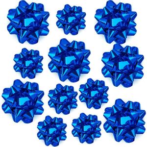 WRAPAHOLIC Metallic Royal Blue Gift Bow Assortment (12 Bows) for Birthday, Wedding, Christmas, Baby Shower, Bridal Showers