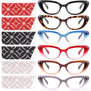 CHOFILORD 6 Pack Cat Eye Reading Glasses for Women Fashion Cute Blue Light Blocking Computer Readers Spring Hinge