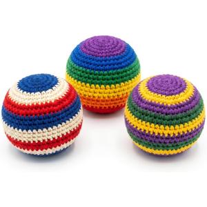 3 x 3 Pack Knitted Footbag, Sand Filled Ball - Durable Handmade Kick for Kids Adults Outdoor Game Multicolored Geometric Pattern (Random Color)