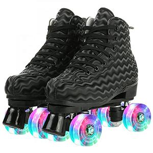 jessie Womens Roller Skates Water Ripple High-top Four-Wheel Roller Skates Shiny Roller Skates for Adult Youth Boys Girls Outdoor with Shoes Bag (Black ripple flash,US:10), Size 44