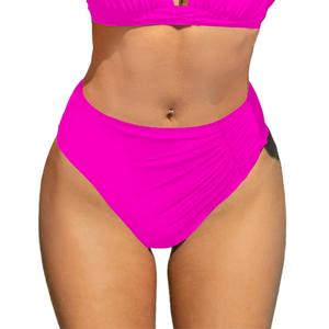 YELAIVP Women's High Waisted Bikini Bottom Tummy Control Ruched Bathing Suit Bottom Full Coverage Swimsuit Bottoms (Pink, XL)