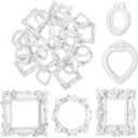 Vicenpal 25 Pcs Vintage Mini Picture Frames Antique Baroque Small Picture Frames Oval bulk Wallet Size for Wedding Victorian Home Christmas Holiday Decor(White)