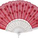 QIRMIZI 30 PACK Fabric Folding Handheld Fans, Perfect for Weddings, Parties, and Dancing,Red