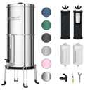 Purewell 8-Stage 0.01m Ultra-Filtration Water Filter System, 304 Stainless Steel Countertop System with 4 Filters, Metal Water Level Spigot and Stand, Reduce Fluoride and Chlorine, 2.25G, PW-OB-CF (Silver)