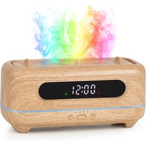 Flame Effect Aromatherapy Diffuser with Alarm Clock, 250ml Ultrasonic Essential Oil Humidifier, 4-Speed Timer, 7-Color Dimming, and Auto-Shutdown Home Fragrance (Wood Grain)
