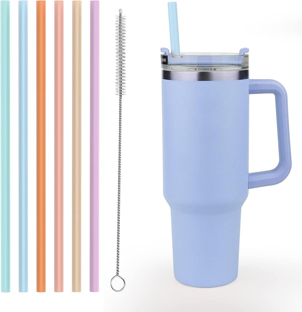 XANGNIER Pastel Color 14” Extra Long Silicone Replacement Straws for Stanley 40 oz Cup,Reusable Flexible Tall Big Drinking Straws with Cleaning Brush for 20,30 Ounce Tumblers,6 Pack