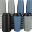 LITOPAK 100 Pack 20 oz Disposable Paper Coffee Cups with Lids for Coffee, Water, Juice, or Tea, Blue and Gray Hot Paper Cups for Home, Restaurant, Store, and Cafe