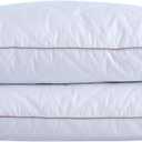 puredown Goose Feathers and Down Pillow with Diamond Quilting with 100% Cotton Cover, Pack of 2, Standard Size (Classic White)