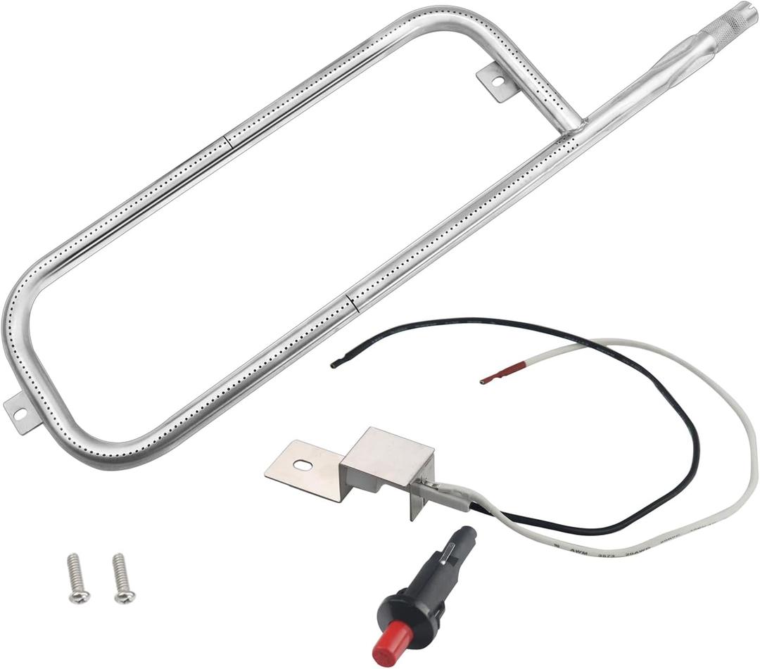 Grill Burner Tube Replacement and Grill Ignitor for Weber Traveler Portable Gas Grill Models, P Shape Burner Part Kit Replacement Part for Weber 9010001 9020001 9030001 9013001 19001