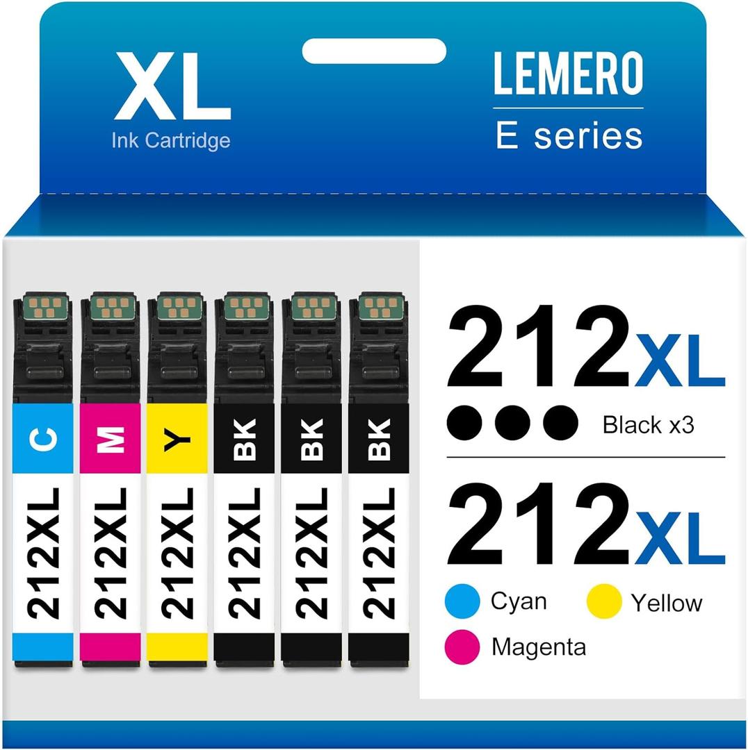 LEMERO Remanufactured Replacement for Epson 212XL Ink Cartridges Combo Pack for Expression XP-4100 XP-4105 Workforce WF-2830 WF-2850 Printer (2 Black Cyan Magenta Yellow, 5-Pack)