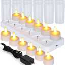 Esup Rechargeable Candles Flameless Flickering Candles Tealights 12pcs/Set with White Base, Decoration Parties, Weddings, Bar, Family, Dinner Outdoor Picnic