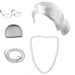 Beelittle Old Lady Costume Cosplay Grandma Granny Wig Great for Halloween Christmas Mrs. Claus