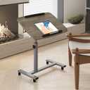 LINGMI Laptop Table Mobile Adjustable Height Portable Desk Notebook Swivel PC Computer Rolling Desk with Wheels, Laptop Stand for Couch Bedside Hospital Bed Table (Oak Grey)