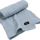 HIORIE Japanese Gauze Blanket, 8-Layered Twin Size, 100% Cotton, Lightweight Soft Breathable All Season, Machine Washable, Smoke Blue, 69x79inches