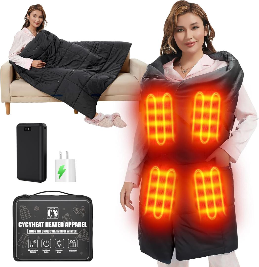 CYCYHEAT 20000mAh Heated Blanket Battery Operated - 7.4V DC Portable Wireless Cordless USB Heating Blanket for Outdoors