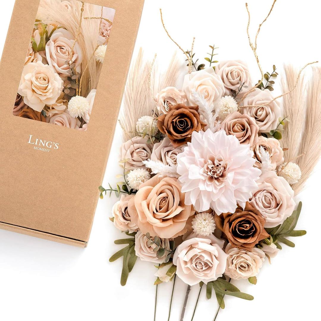 Ling's Moment White & Beige Artificial Flowers Combo Box Set for DIY Wedding Bouquets Centerpieces Arrangements Bridal Shower Party Home Decorations (Deluxe)