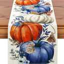 Pack Of 2 Artscope Pumpkins Eucalyptus Leaves Fall Table Runner,Autumn Seasonal Kitchen Dining Table Decoration for Fall Home Decor 13x72 Inch-Beige