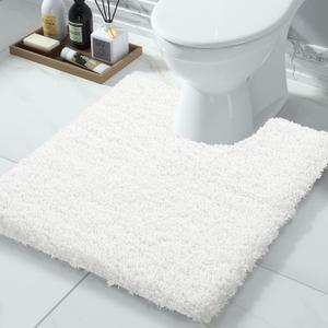 Yimobra U Shaped Toilet Bath Rug, Fluffy Plush, Super Shaggy Soft Non Slip, Water Absorbent Microfiber Bath Mat, Dries Quickly, Machine Washable Thick Bathroom Rugs, 20"x 24", Off White (20" x 24", Off White)