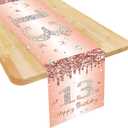 13th Birthday Table Runner for Girls Her Rose Gold Happy 13th Birthday Table Runner 13 Years Old Celebration Party Decorations Non-Slip Dining Table Linen Cover Cloth Decor, 72 Inches Long