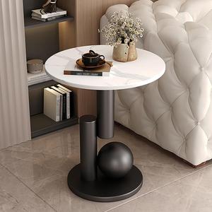 Round End Table, Luxury Circle Modern Side Table, Marble Side Tables for Living Room, Creative Aesthetic Coffee Table Bedside Nightstand for Couch Bedroom Sofa Patio Balcony (White Black, H 21.7inch)