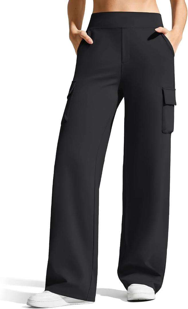 G4Free EverGoing Women's Wide Leg Yoga Pants with 4 Pockets High Waisted Cargo Pants Stretch Casual Sweatpants (Black, S)