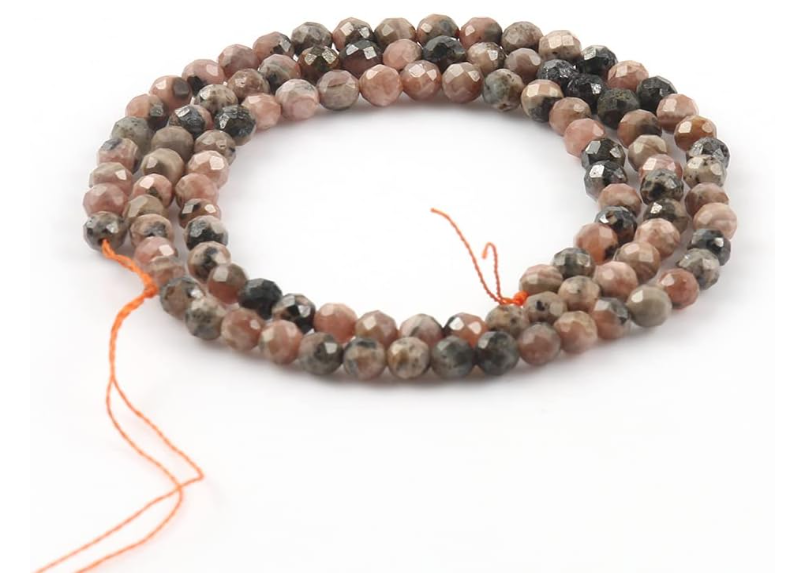 Song Xi  2mm Natural Black Stripe Rhodochrosite Gemstone Beads Faceted Round Loose Stone Beads for Jewelry Making