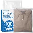 Spartan Industrial - 11” X 14” (100 Count) 3 Mil Frosted Reclosable Zip Plastic Bags with Resealable Lock Seal Zipper and Vent Hole | For Packaging Clothes, Shirts & More