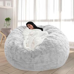 Bean Bag Chair for Adults Kids No Filling Comfy Giant Living Room Chairs Gaint Bean Bag for Stuffed Animal Storage, 3.5FT, Silver White