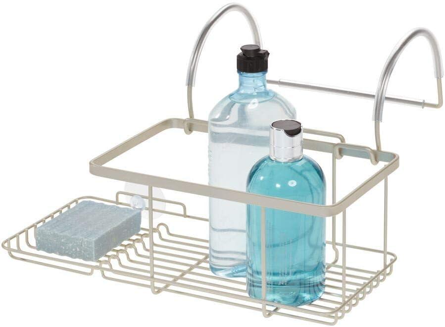 iDesign 23825EU Everett Drill Bathroom Storage, Small Metal Hanging Tray, Bath Caddy for Soap, Cosmetics, Books, Tablet and Phone, Matte Silver, 30.7 cm x 26 cm x 17 cm (Satin)