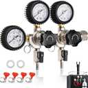 CO2 Regulator for Dual Tap Kegerator Draft Beer Tower Dispenser, Dual Keg Regulator CO2 Beer Pressure Regulator 0-60psi, CGA-320 CO2 Tank Regulator Gas Regulator 0-3000psi, Kegerator C02 Regulator Gauge