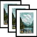 Picrit 17x22 Picture Frame 3 Pack, Black Poster Frame, Display Poster 12 x 18 with Mat or 17 x 22 without Mat for Horizontal or Vertical Wall Mounting