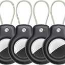 SPGUARD for AirTag Holder Case with Keychain, Air Tags-4 Pack for Apple Air Tag Holder with Wire Cable Lock Key Ring Chain Air Tagholder Accessories for GPS Item Tracker Kids,Keys,Luggage (Black)