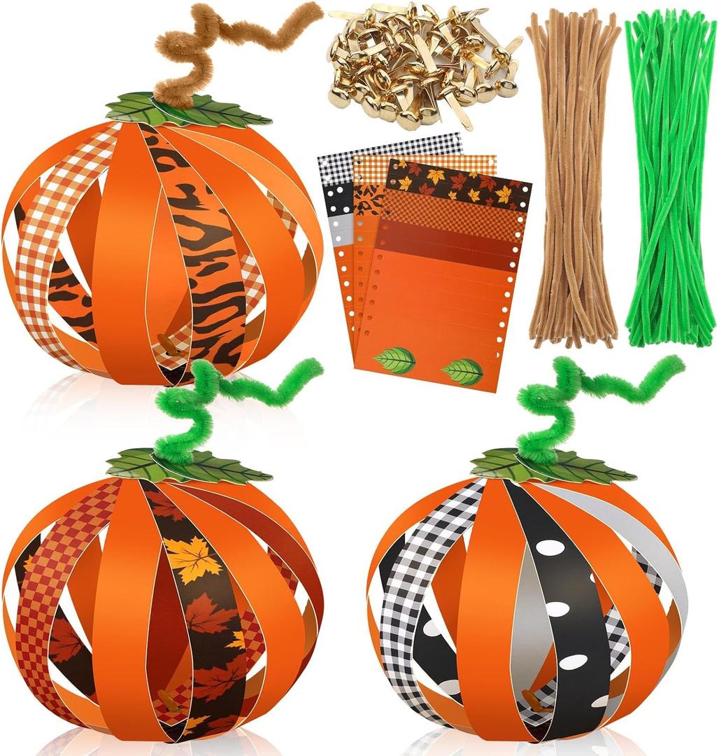 Epakh 45 Pcs Paper Strip Fall Pumpkin Craft Kit - Thanksgiving Gratitude Pumpkin Thankful Crafts Halloween DIY Paper Strip Art for Autumn Holiday Religious School Classroom Activities Party Decor