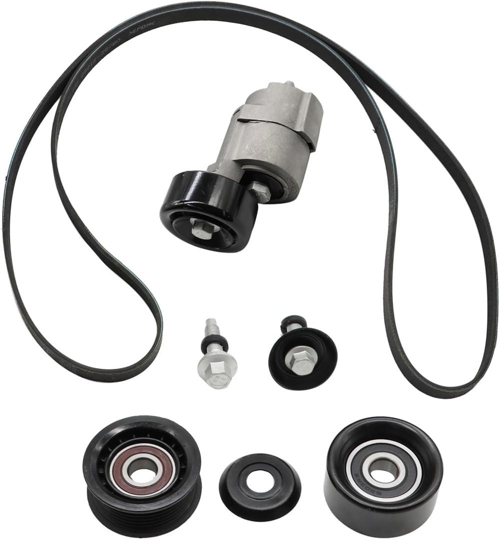 Belt Tensioner and Idler Pulley V-Ribbed Belt Kit Compatible with Forte 10-13 Optima 11-16 Santa Fe 10-12 Sonata 11-14 Tucson 11-13 2.0L 2.4L 2010-2016 2528125000 252122G760