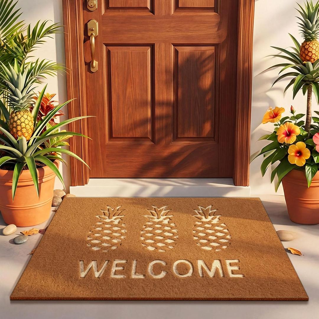 Jenaai Tropical Welcome Doormat, 16x29 Inch Pineapple Front Door Coir Mat