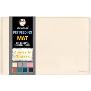 MateeyLife Silicone Cat & Dog Food Mat for Floors Waterproof, Anti-Slip Dog Bowl Mats for Food and Water, Pet Feeding Mats with Lip to Prevent Spills, Pet Placemat for Messy Drinkers to Protect Floors (18''12'', Beige)